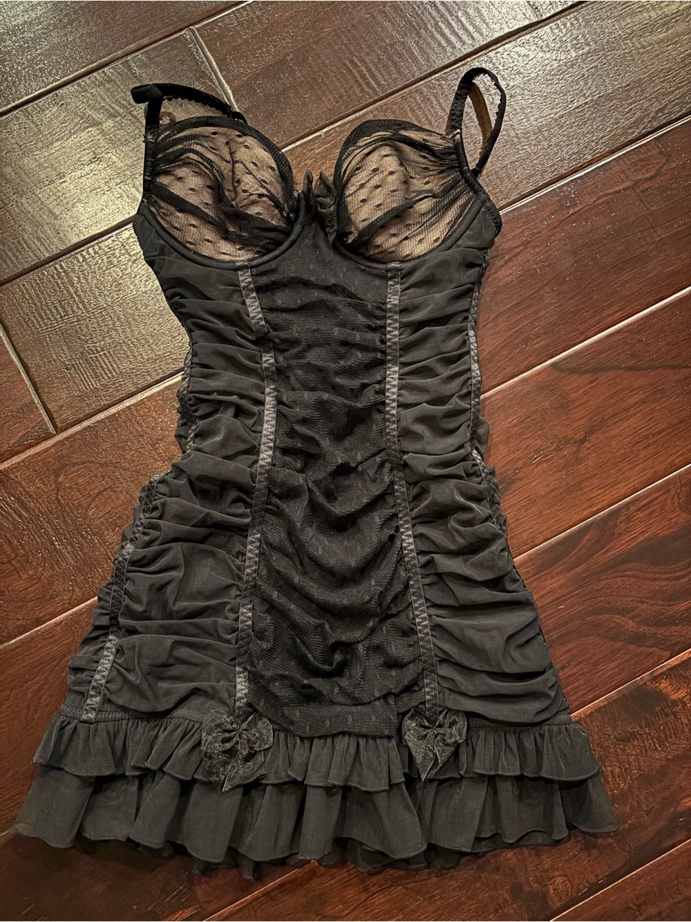 Victoria's Secret 2008 Sexy Little Things Ruched Ruffle Slip Dress Black 34B NWT
